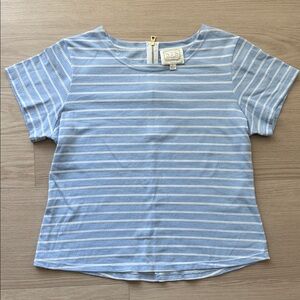 Sail to Sable Sky Blue and White Striped Coastal Short Sleeve